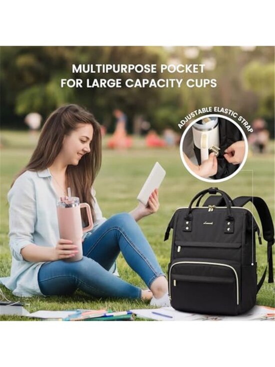 Laptop Backpack Women 15.6 Inch USB Charging 40oz Tumbler Holder Waterproof main image 4